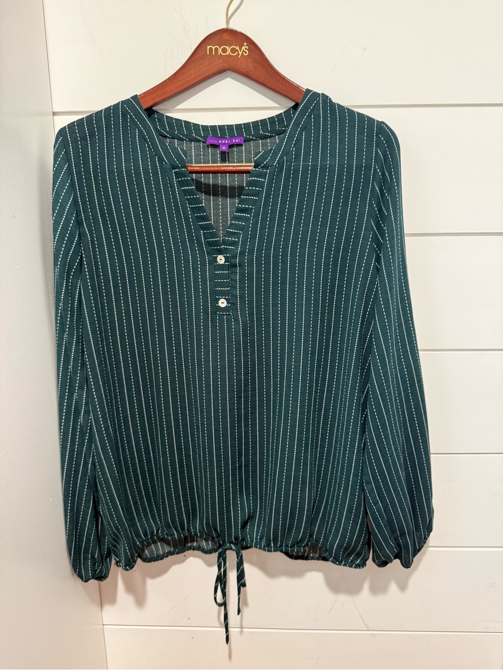 West Kei Teal Green Vertical Stripe Drawstring Hem Tunic